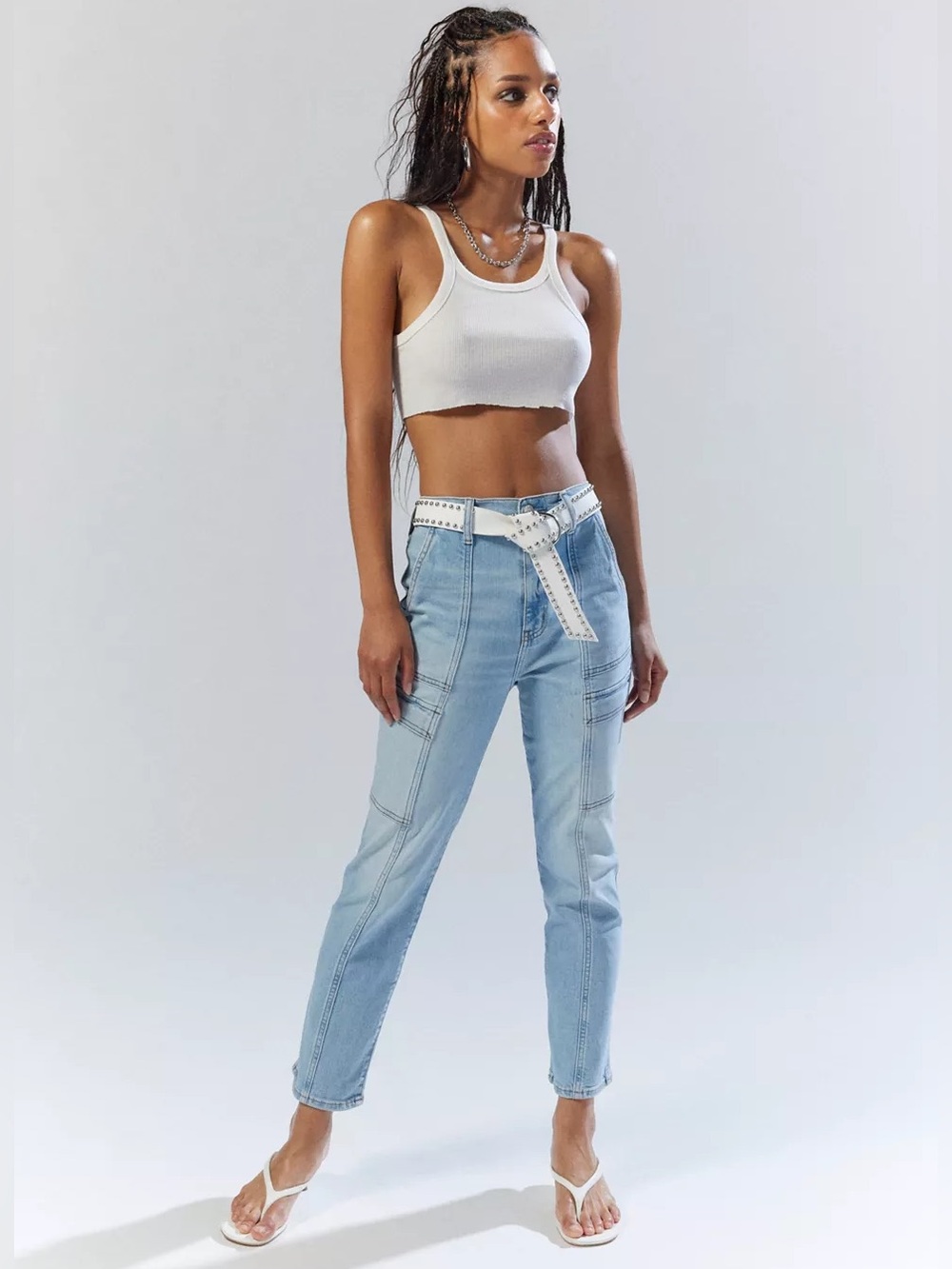 Daze Denim Eco-Friendly Straight Up High Rise Cargo Ankle Jeans - BLUE - 30